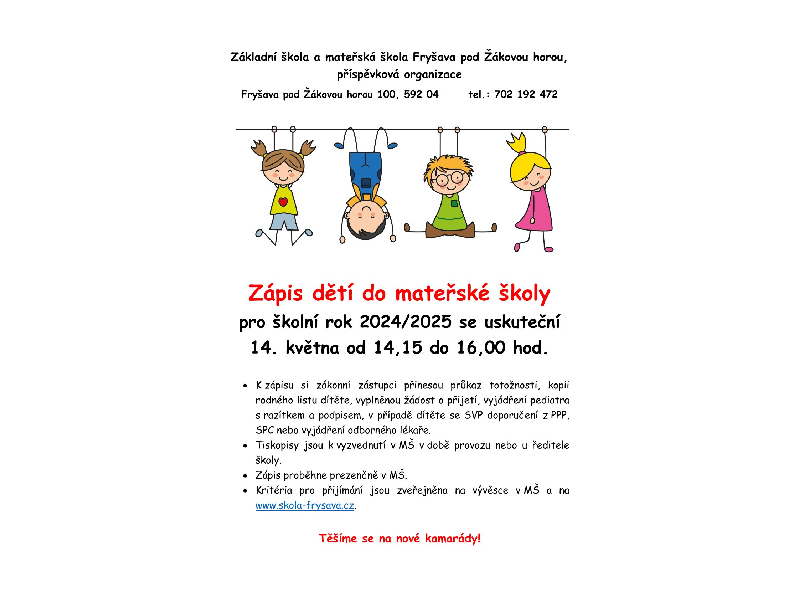Zápis dětí do mateřské školy