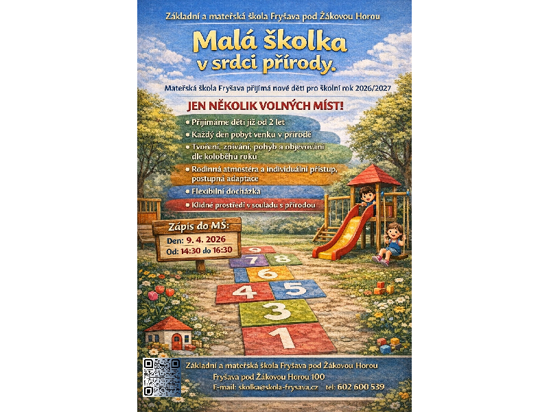 Mateřská škola Fryšava pod Žákovou horou - školní rok 2026/2027